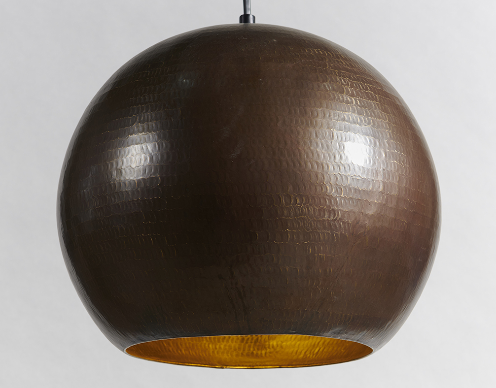 Плафон сферический медный коричневый с чеканкой 35 см