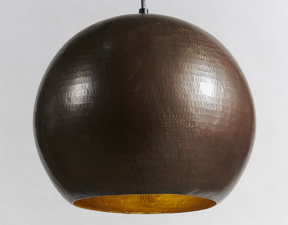 Плафон сферический латунный коричневый с чеканкой 45 см