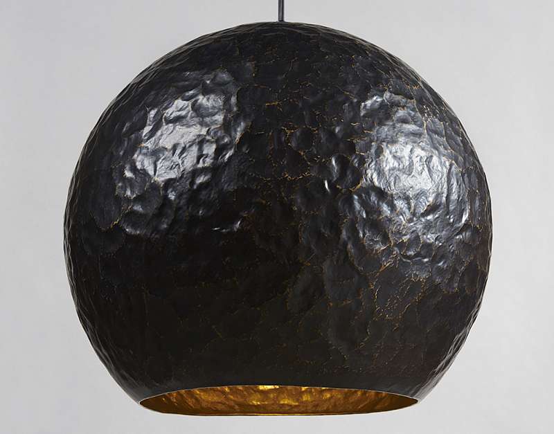 Плафон сферический латунный черный с чеканкой 35 см