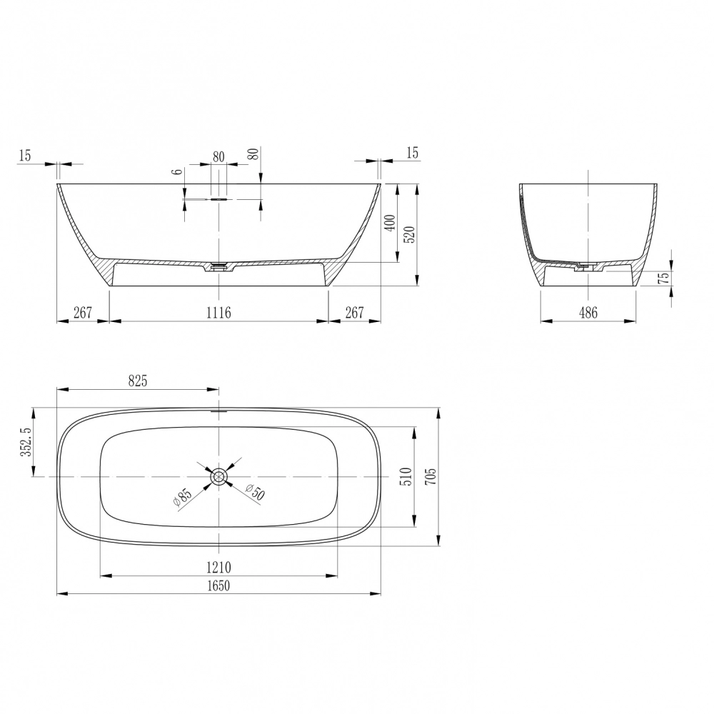 Ванна из искусственного камня ABBER Stein AS9632 белая матовая