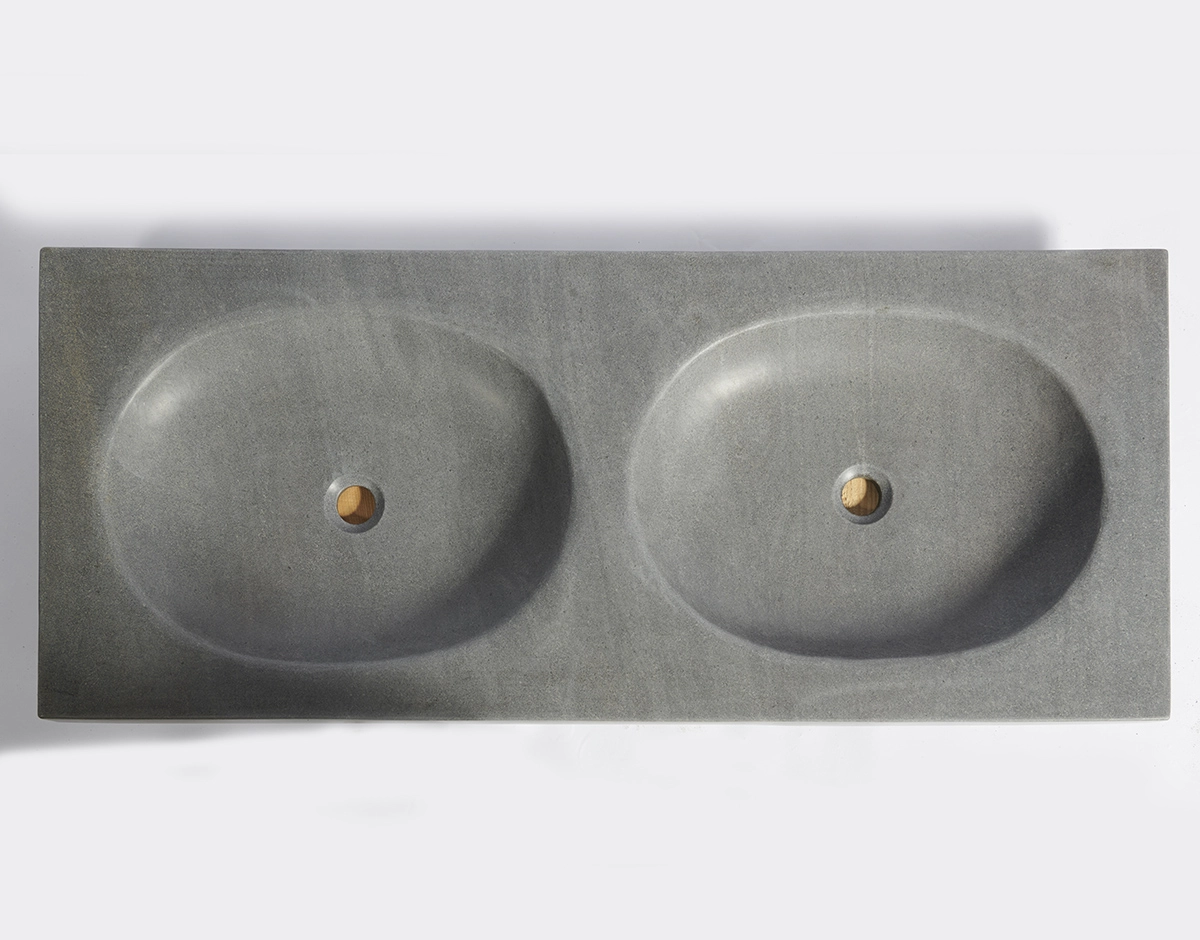 раковина двойная из речного камня 120х50х9